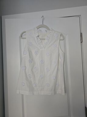 Loft White Embroidered Sleeveless V-Neck Top